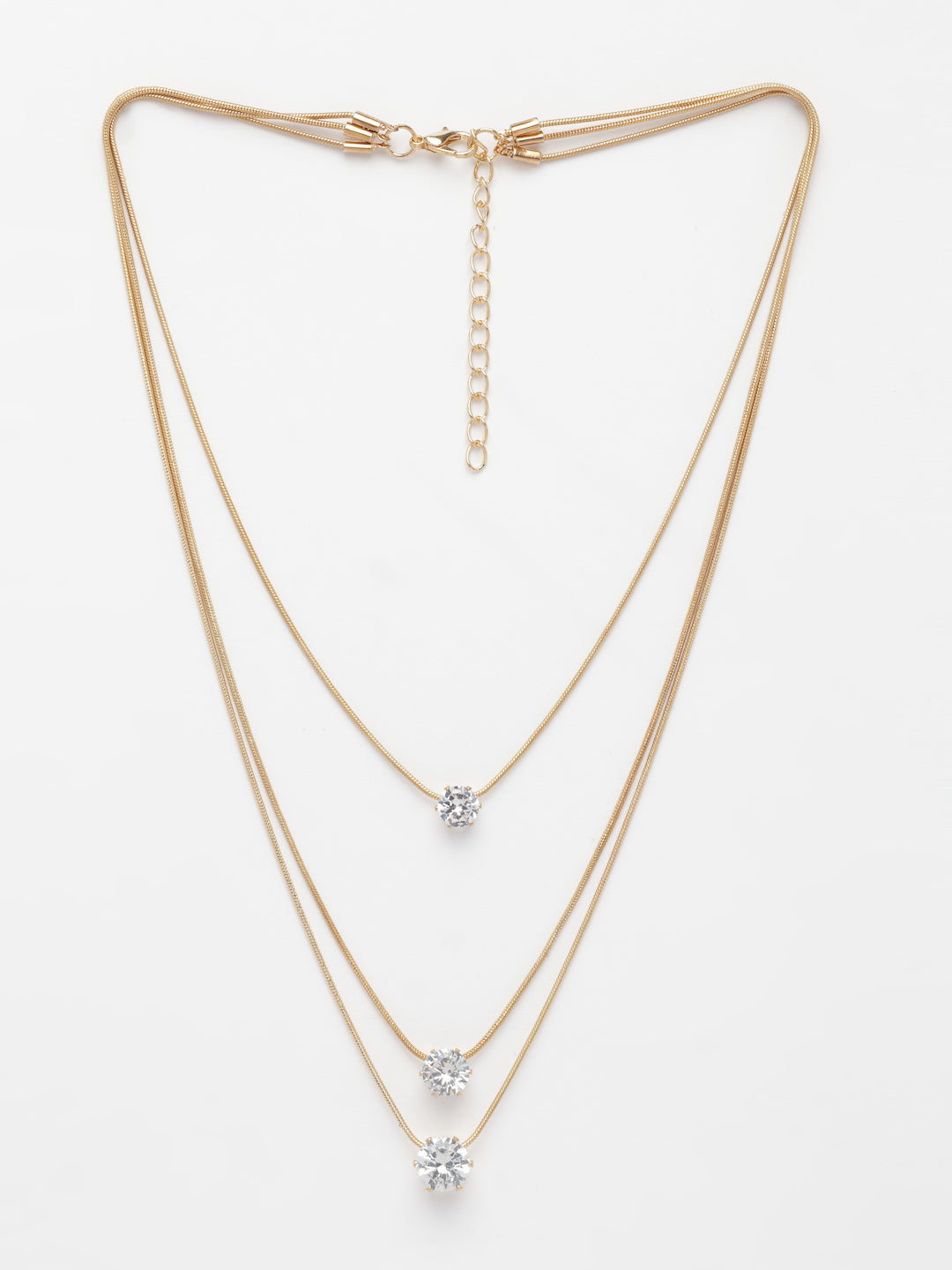 NVR Women's Gold-Polished Artificial Stones Layered Chain
