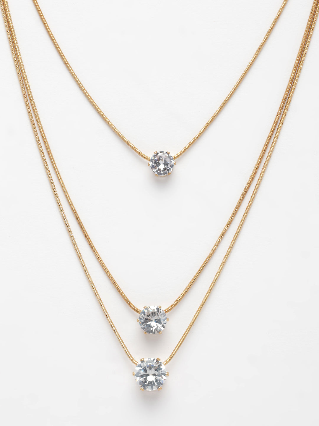 NVR Women's Gold-Polished Artificial Stones Layered Chain