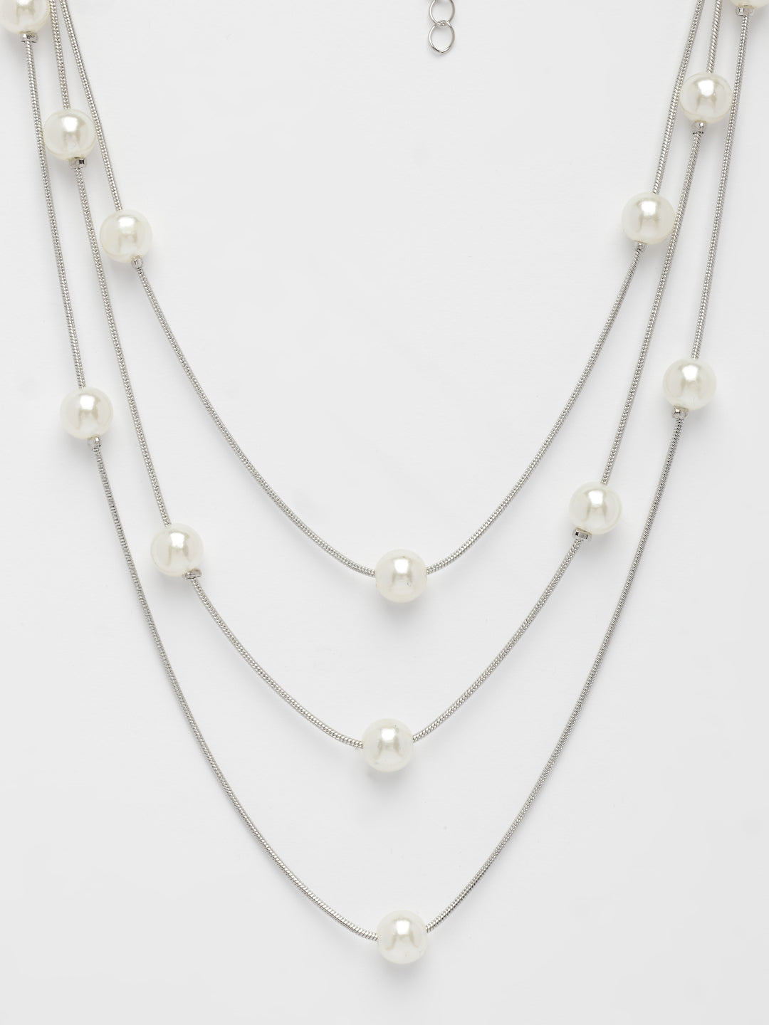NVR Women's Silver-Plated White Pearls Party Layered Chain - Distacart