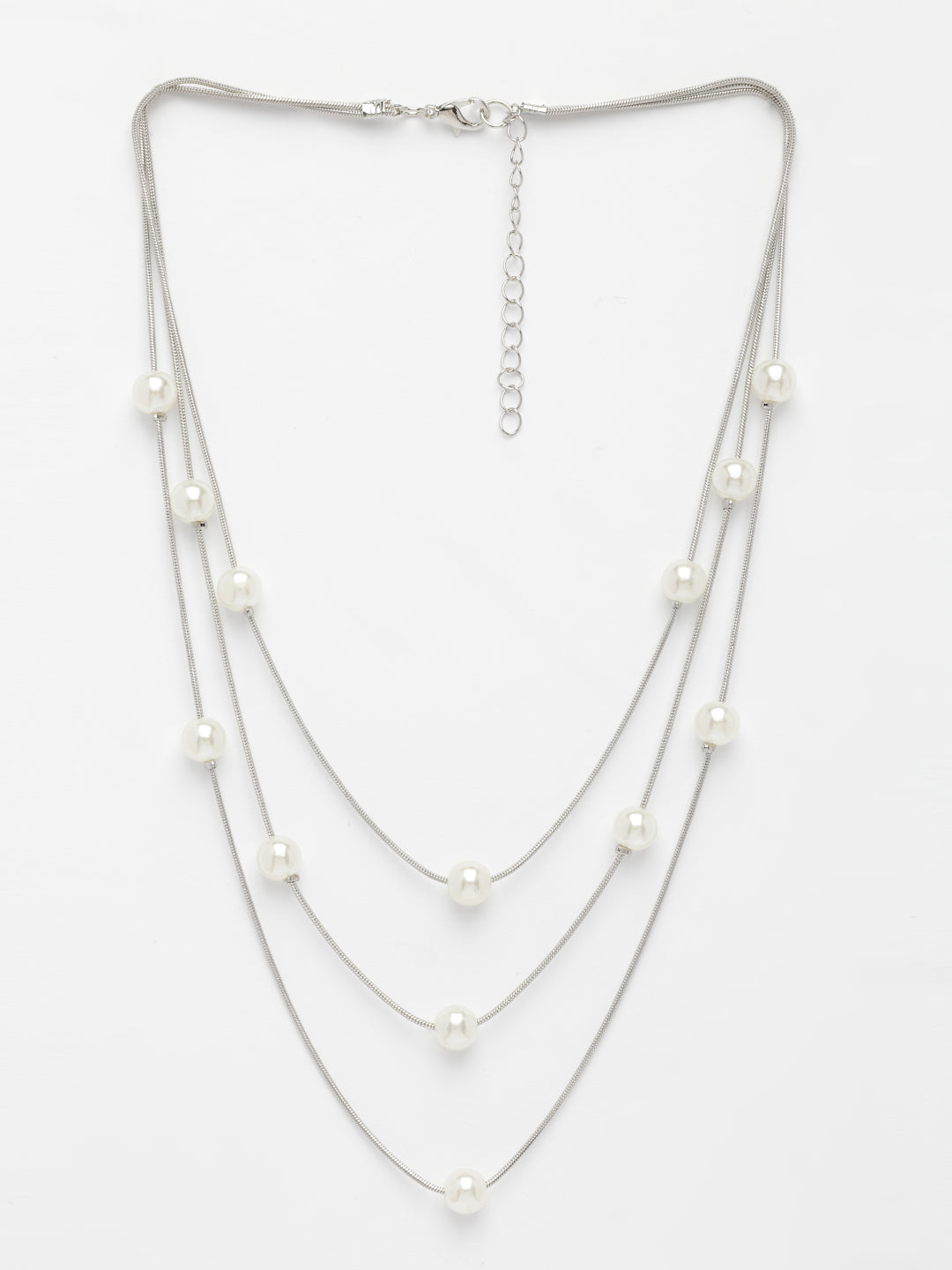 NVR Women's Silver-Plated White Pearls Party Layered Chain - Distacart