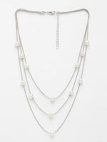 Thumbnail for NVR Women's Silver-Plated White Pearls Party Layered Chain - Distacart
