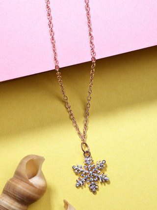 NVR Women's Rose Gold-Polished Chain With Snowflake Pendant - Distacart