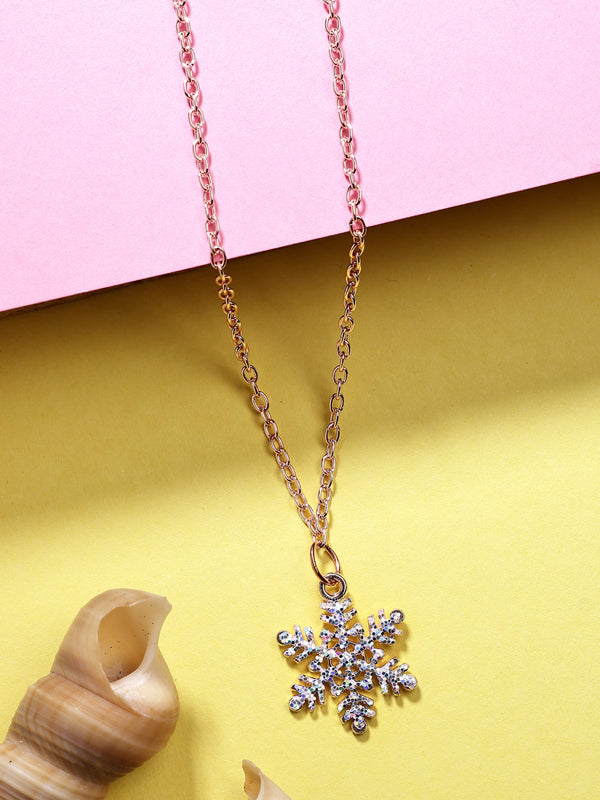 NVR Women's Rose Gold-Polished Chain With Snowflake Pendant - Distacart