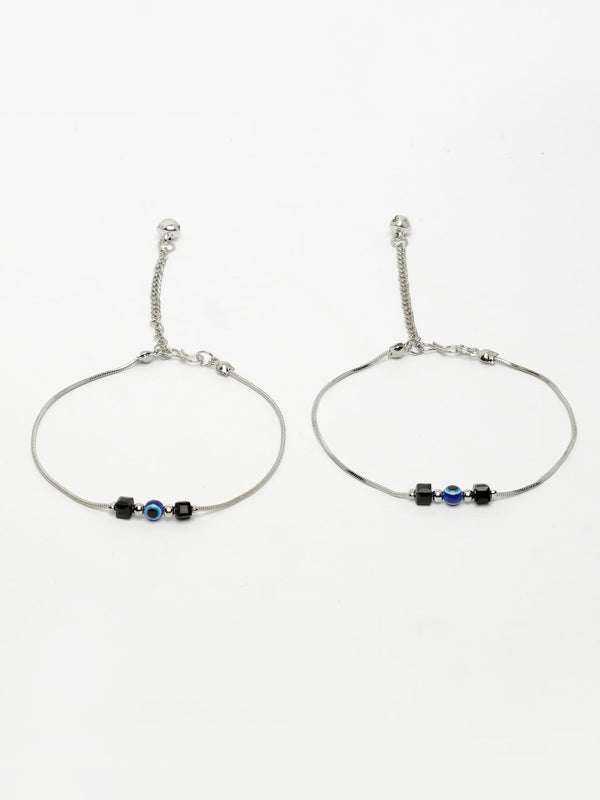 NVR Women's Silver-Plated Evil Eye Anklet