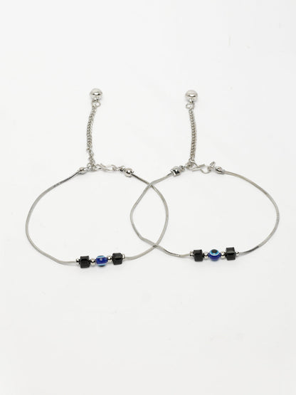 NVR Women's Silver-Plated Evil Eye Anklet - Distacart