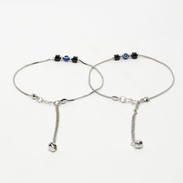 NVR Women's Silver-Plated Evil Eye Anklet - Distacart
