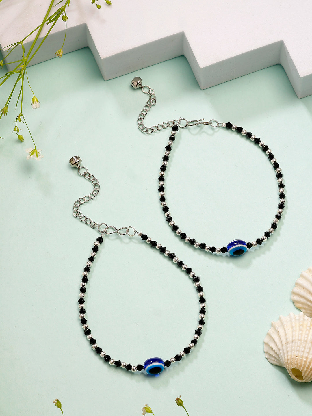 NVR Women's Silver-Plated Evil Eye Artificial Beads Anklet - Distacart