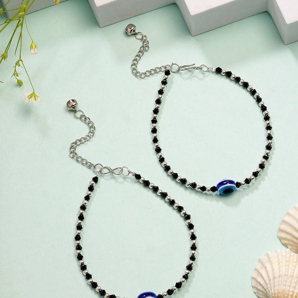 NVR Women's Silver-Plated Evil Eye Artificial Beads Anklet - Distacart