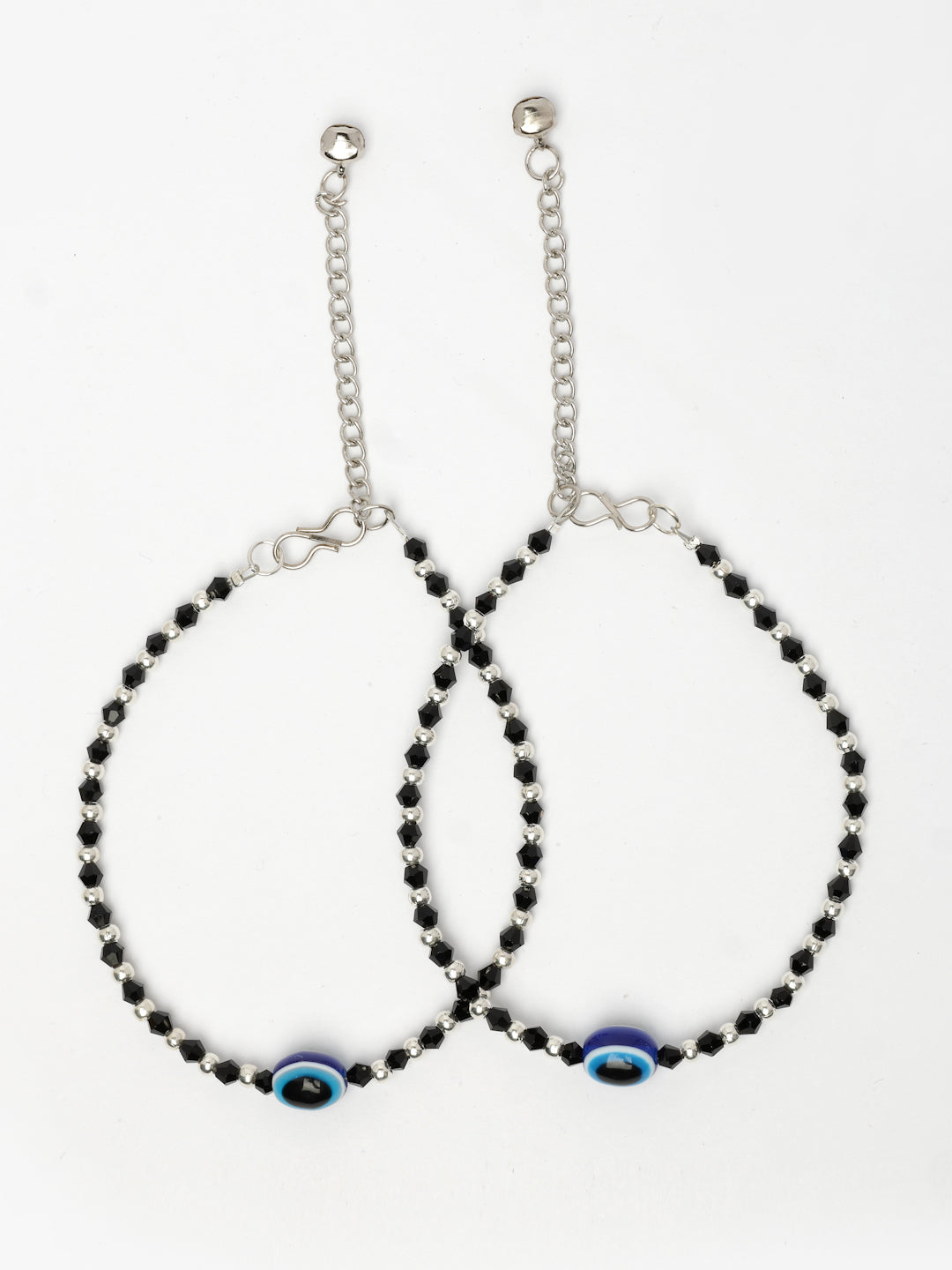 NVR Women's Silver-Plated Evil Eye Artificial Beads Anklet