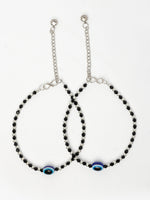 Thumbnail for NVR Women's Silver-Plated Evil Eye Artificial Beads Anklet