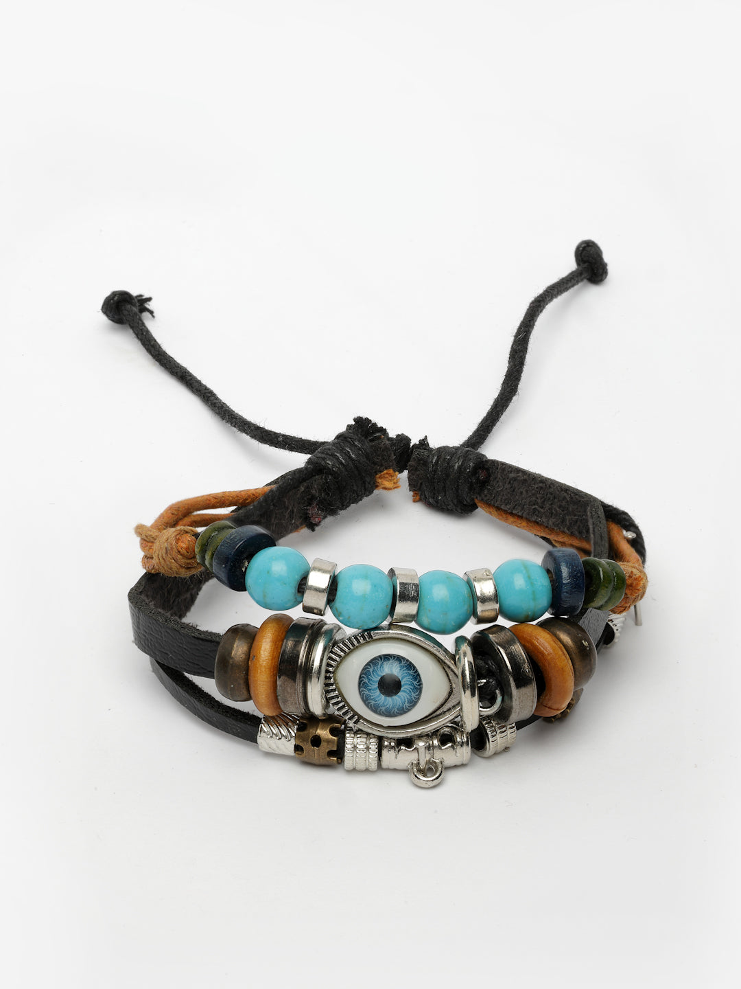 NVR Men's Evil Eye Multi-Coloured Leather Wraparound Bracelet - Distacart