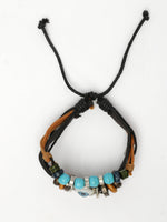 Thumbnail for NVR Men's Evil Eye Multi-Coloured Leather Wraparound Bracelet - Distacart