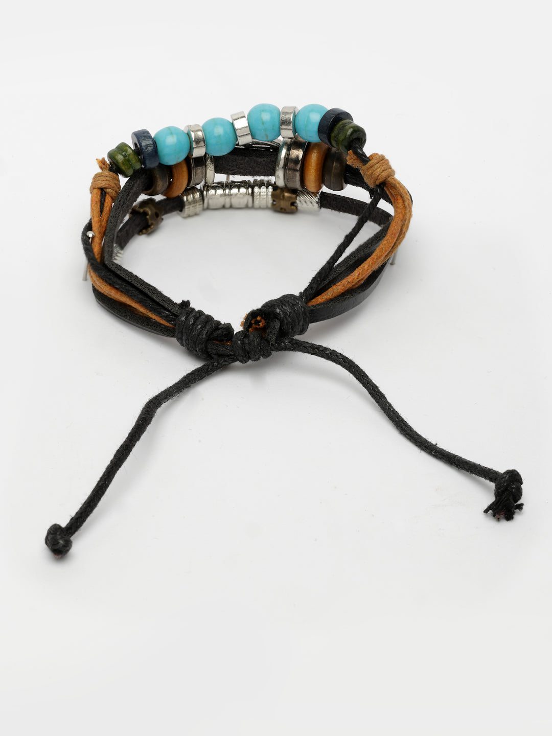 NVR Men's Evil Eye Multi-Coloured Leather Wraparound Bracelet - Distacart