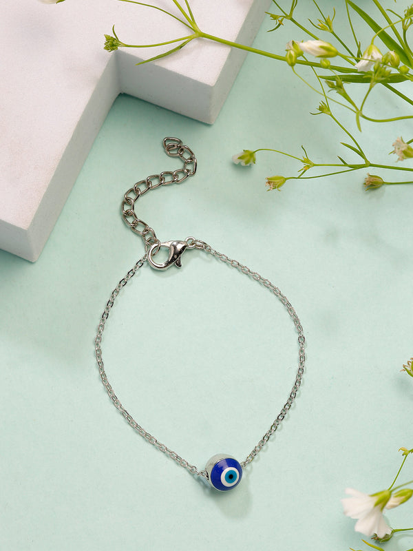 NVR Women's Silver-Plated Evil Eye Link Bracelet - Distacart