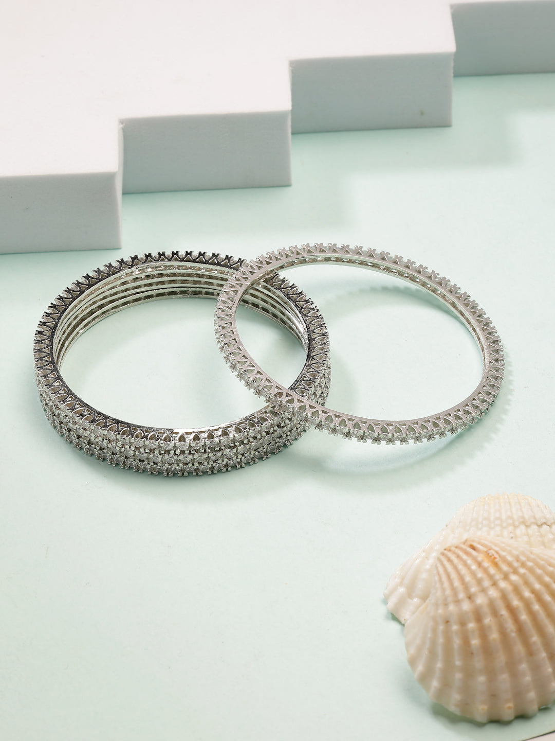 NVR Women's Set of 4 Silver-Plated Cubic Zirconia Stone Studded Bangles - Distacart