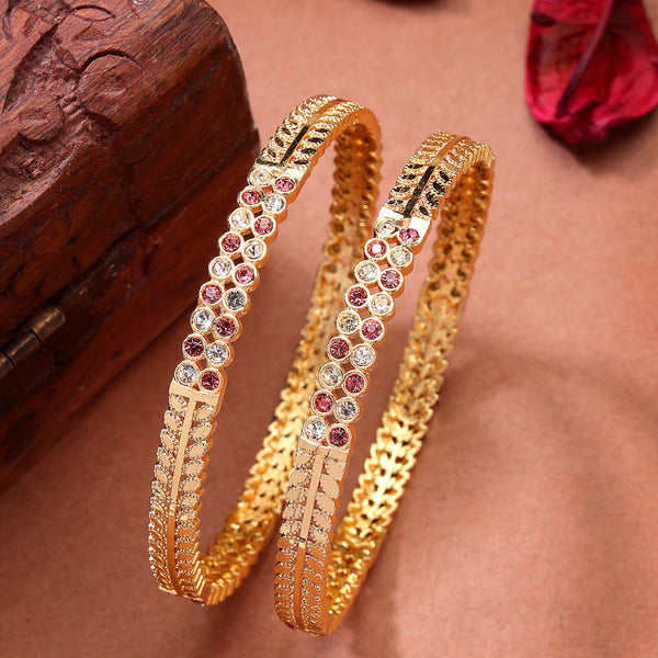 NVR Women's Set of 2 Gold-Polished Cubic Zirconia Stone Studded Bangles - Distacart