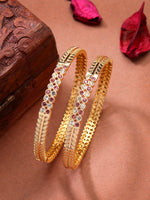 Thumbnail for NVR Women's Set of 2 Gold-Polished Cubic Zirconia Stone Studded Bangles
