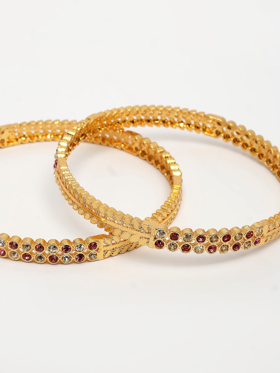 NVR Women's Set of 2 Gold-Polished Cubic Zirconia Stone Studded Bangles - Distacart