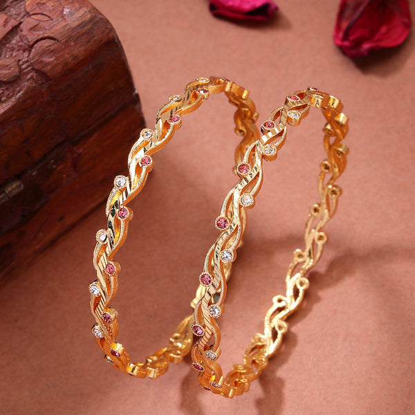 NVR Women's Set of 2 Gold-Polished Cubic Zirconia Stone Studded Bangles - Distacart