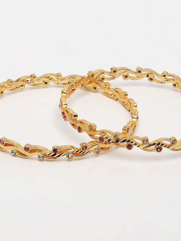NVR Women's Set of 2 Gold-Polished Cubic Zirconia Stone Studded Bangles