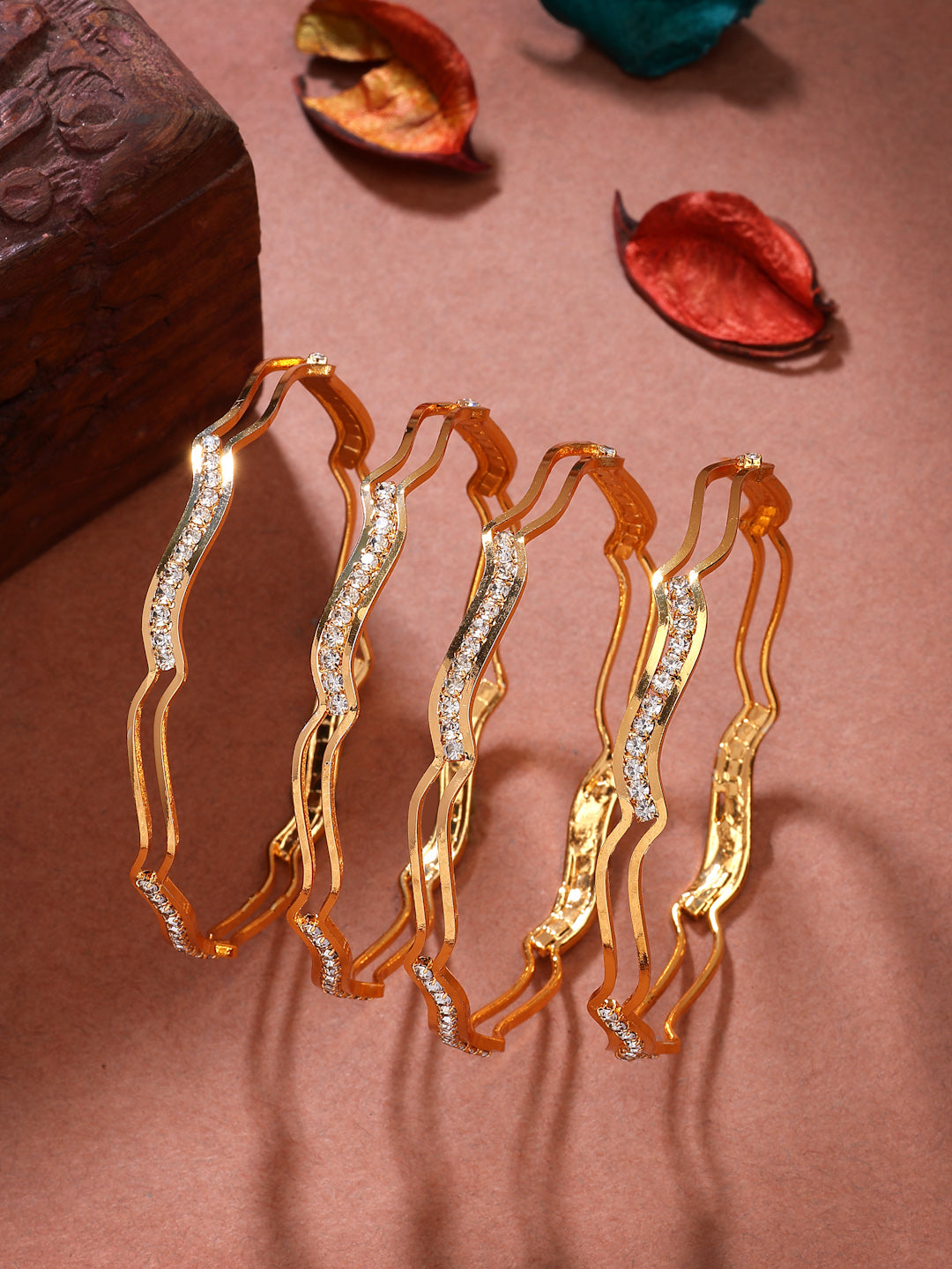 NVR Women's Set of 4 Gold-Polished Cubic Zirconia Stone Studded Bangles - Distacart