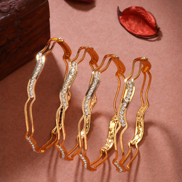 NVR Women's Set of 4 Gold-Polished Cubic Zirconia Stone Studded Bangles - Distacart
