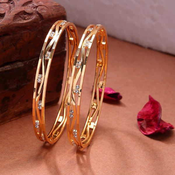 NVR Women's Set of 2 Gold-Polished Cubic Zirconia Stone Studded Bangles - Distacart