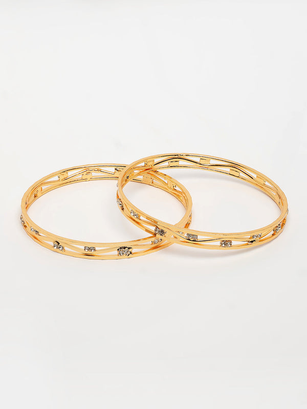 NVR Women's Set of 2 Gold-Polished Cubic Zirconia Stone Studded Bangles
