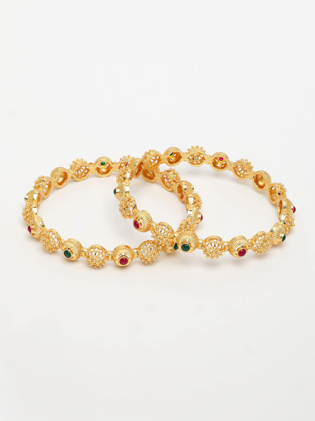 NVR Women's Set of 2 Gold-Polished Artificial Stones Traditional Bangles - Distacart