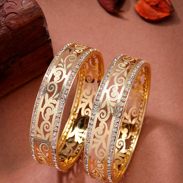 NVR Women's Set of 2 Gold-Polished Cubic Zirconia Stone Studded Kada Bangles - Distacart
