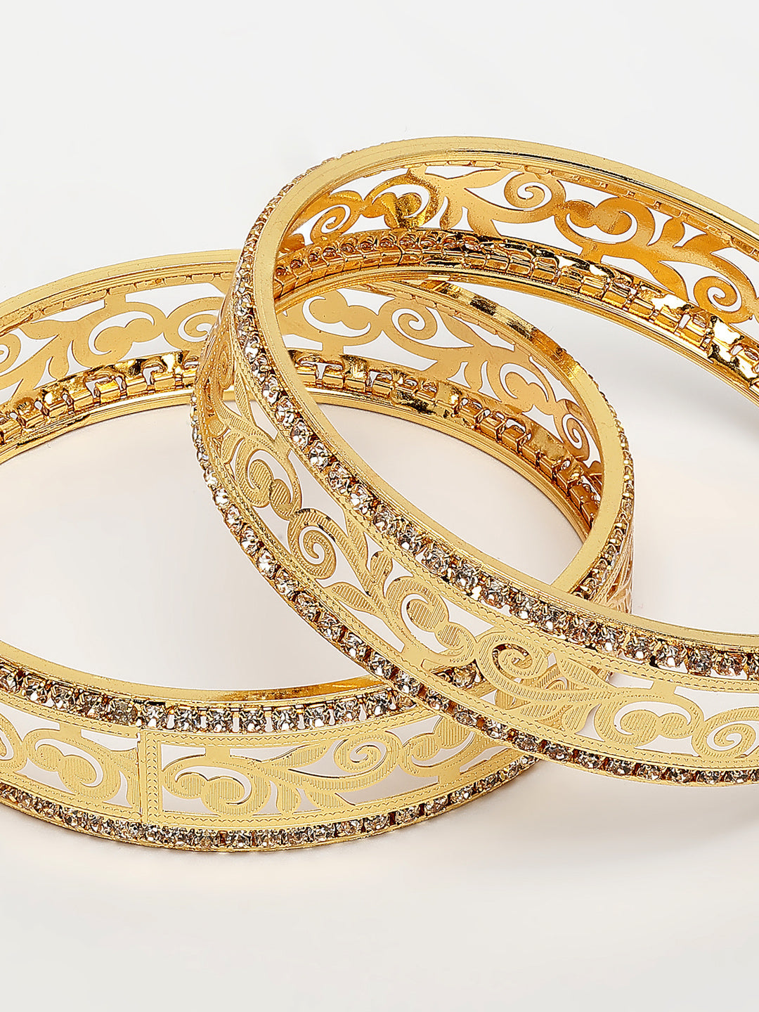 NVR Women's Set of 2 Gold-Polished Cubic Zirconia Stone Studded Kada Bangles