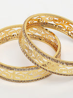 Thumbnail for NVR Women's Set of 2 Gold-Polished Cubic Zirconia Stone Studded Kada Bangles