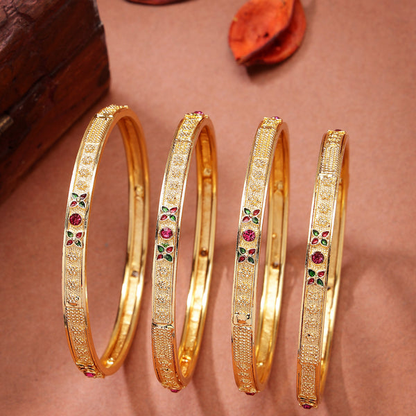 NVR Women's Set of 4 Gold-Polished Artificial Stones Traditional Bangles - Distacart