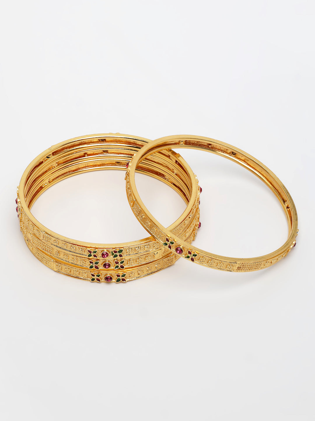 NVR Women's Set of 4 Gold-Polished Artificial Stones Traditional Bangles - Distacart