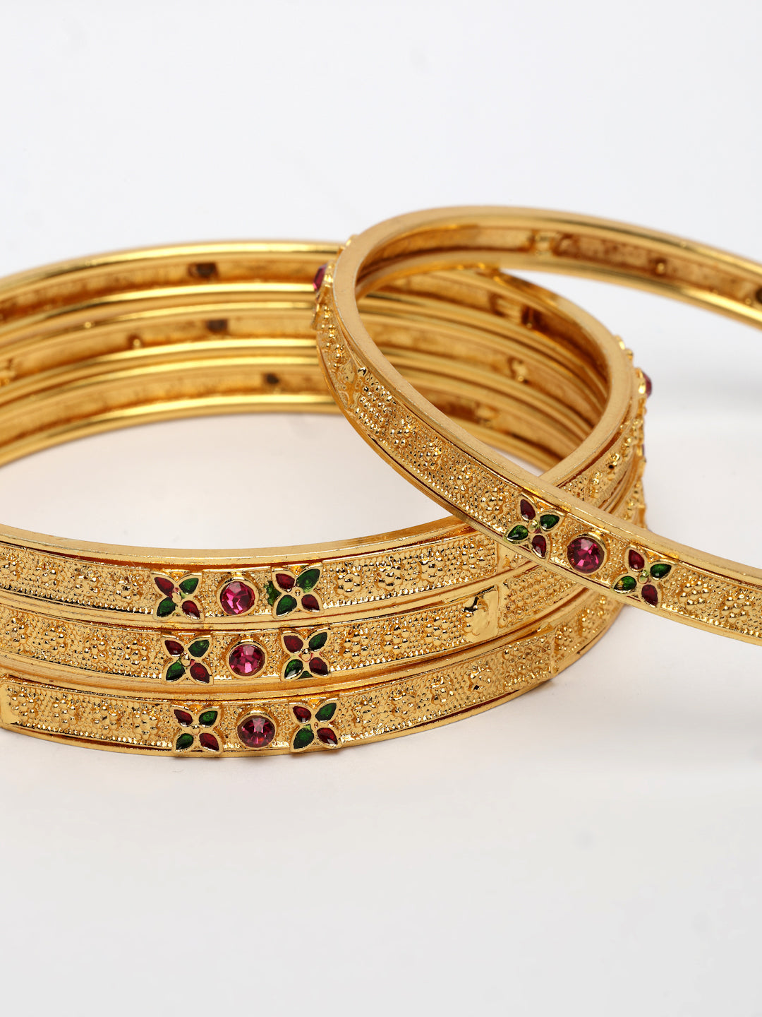 NVR Women's Set of 4 Gold-Polished Artificial Stones Traditional Bangles