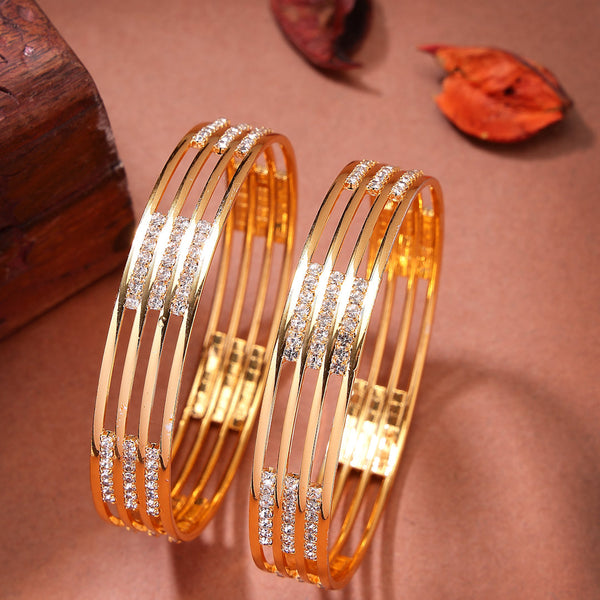 NVR Women's Set of 2 Gold-Polished Cubic Zirconia Stone Studded Bangles - Distacart