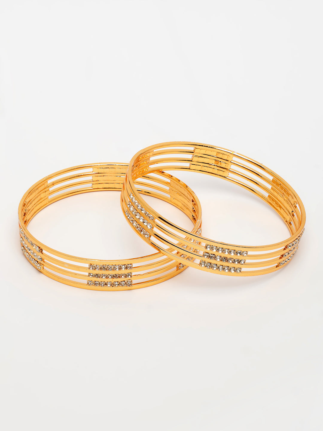 NVR Women's Set of 2 Gold-Polished Cubic Zirconia Stone Studded Bangles - Distacart