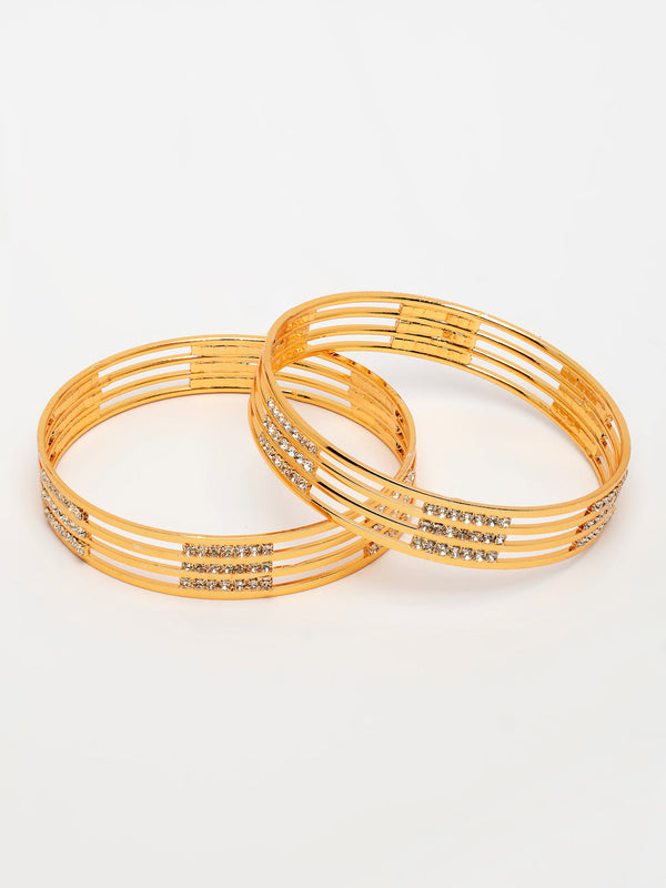 NVR Women's Set of 2 Gold-Polished Cubic Zirconia Stone Studded Bangles