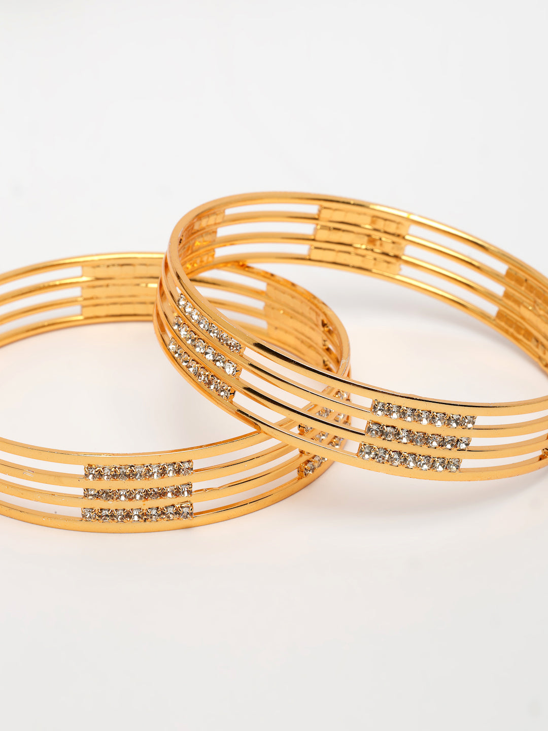 NVR Women's Set of 2 Gold-Polished Cubic Zirconia Stone Studded Bangles