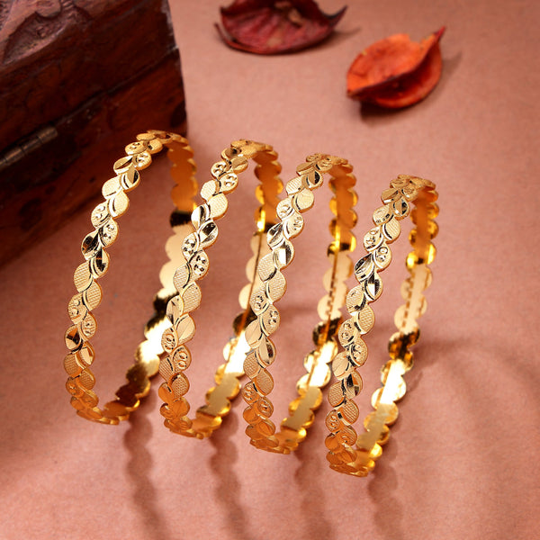 NVR Women's Set of 4 Gold-Polished Leaf Shaped Traditional Bangles - Distacart