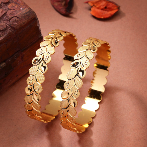 NVR Women's Set of 2 Gold-Polished Leaf Shaped Kada Bangles - Distacart