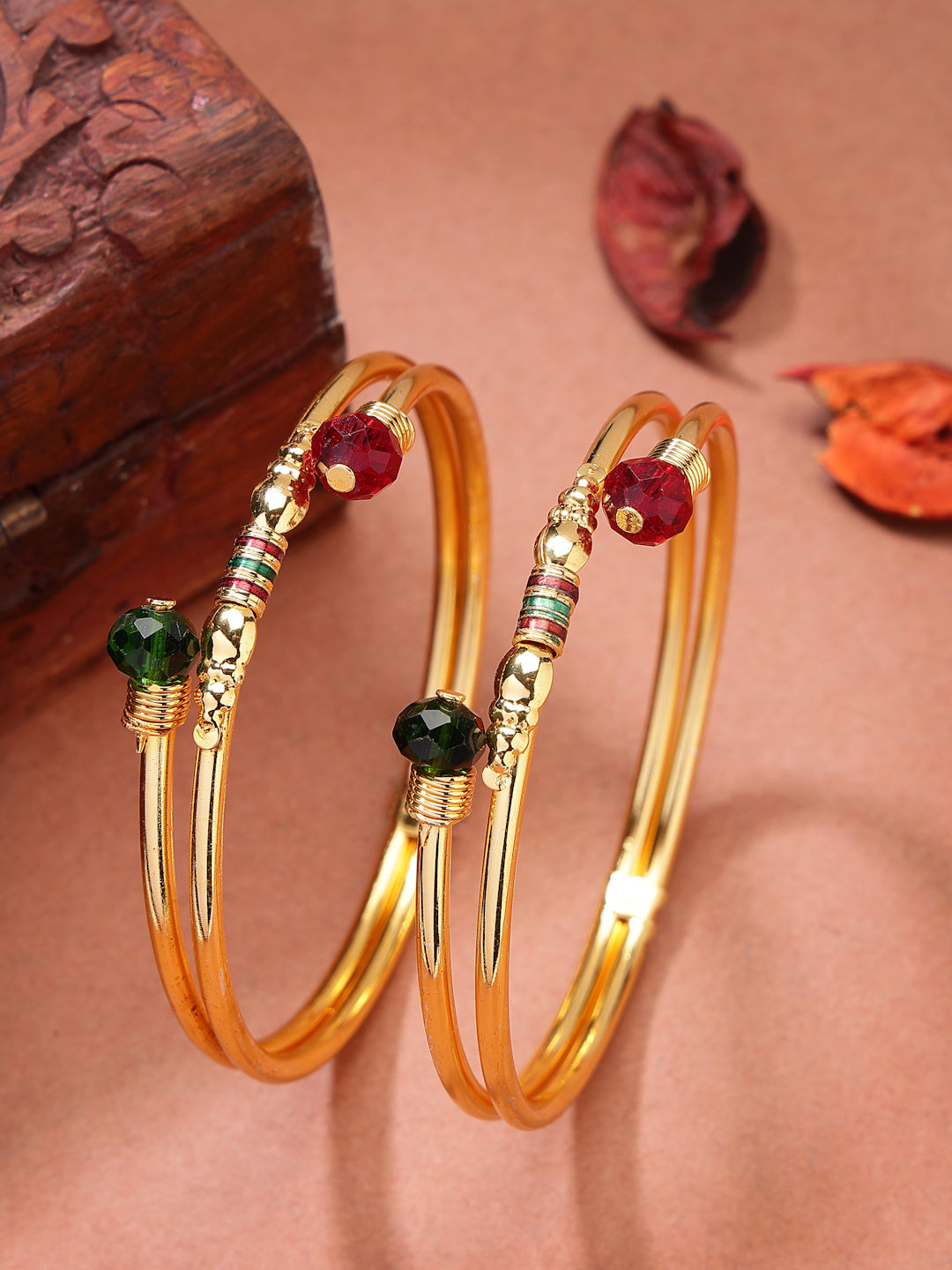 NVR Women's Set of 2 Gold-Polished Artificial Beads Traditional Bangles - Distacart