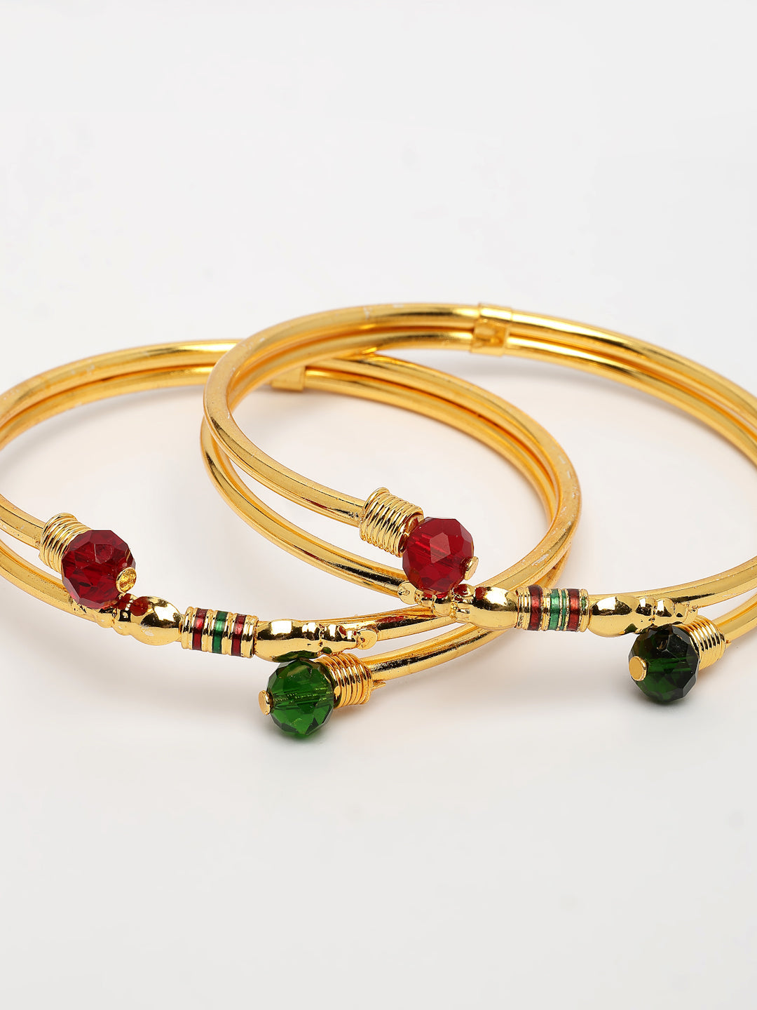NVR Women's Set of 2 Gold-Polished Artificial Beads Traditional Bangles