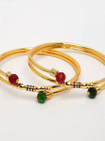 Thumbnail for NVR Women's Set of 2 Gold-Polished Artificial Beads Traditional Bangles