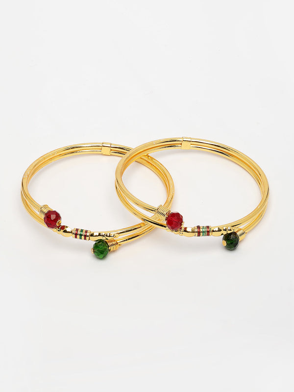 NVR Women's Set of 2 Gold-Polished Artificial Beads Traditional Bangles