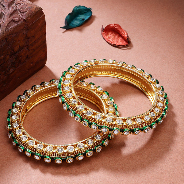 NVR Women's Set of 2 Gold-Polished Kundan Studded Bangles - Distacart