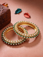 Thumbnail for NVR Women's Set of 2 Gold-Polished Kundan Studded Bangles