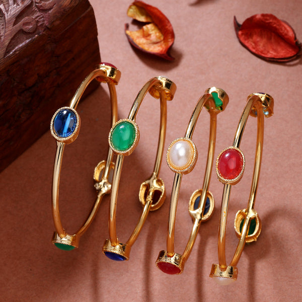 NVR Women's Set of 4 Gold-Polished Artificial Stone Studded Bangles - Distacart