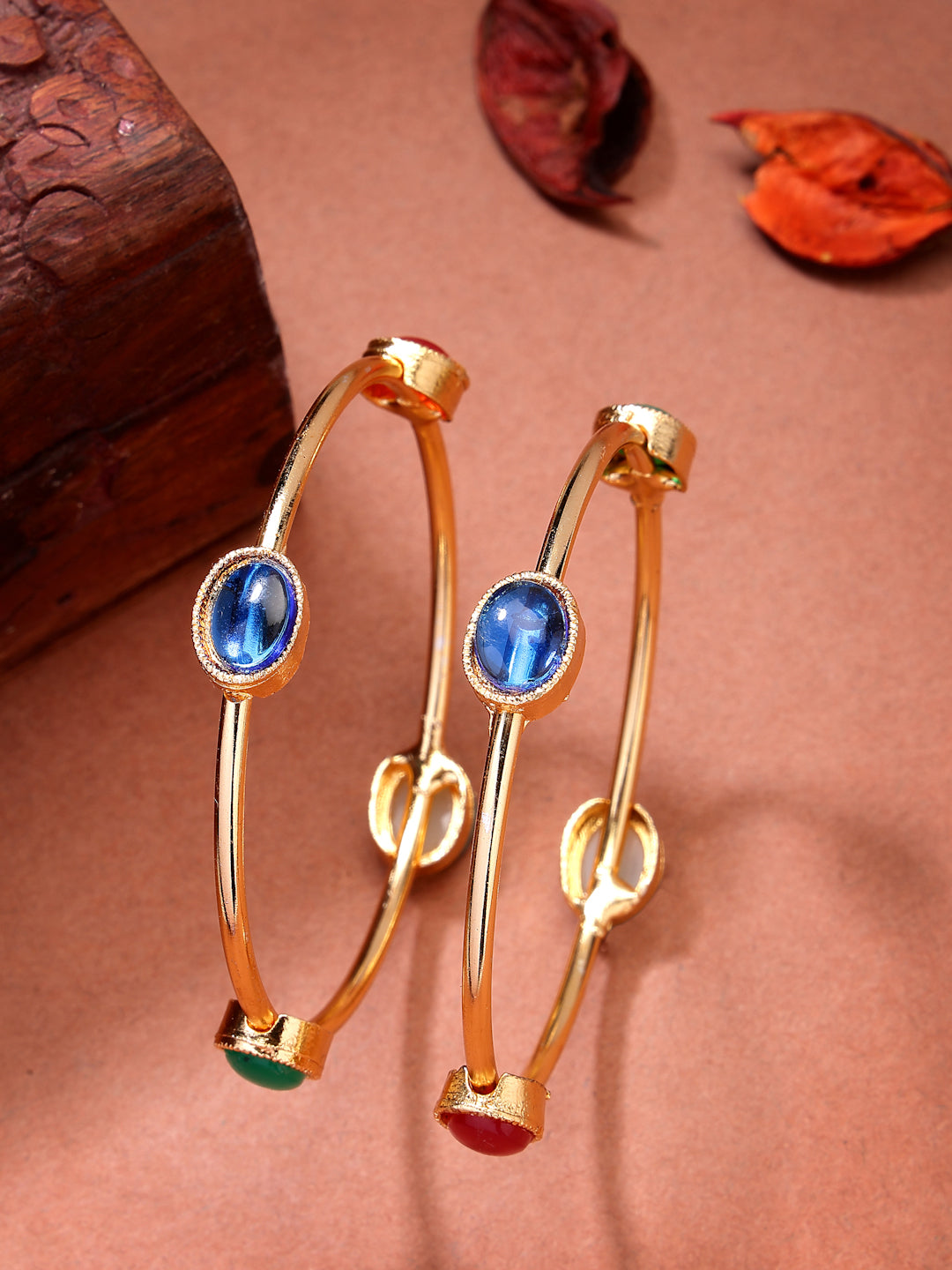 NVR Women's Set of 2 Gold-Polished Artificial Stone Studded Bangles - Distacart