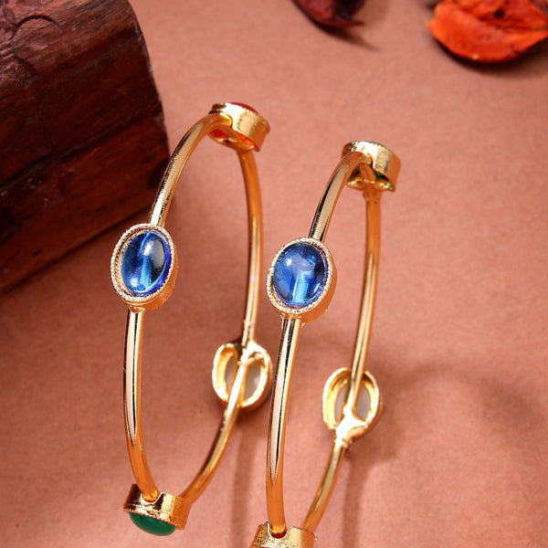 NVR Women's Set of 2 Gold-Polished Artificial Stone Studded Bangles - Distacart
